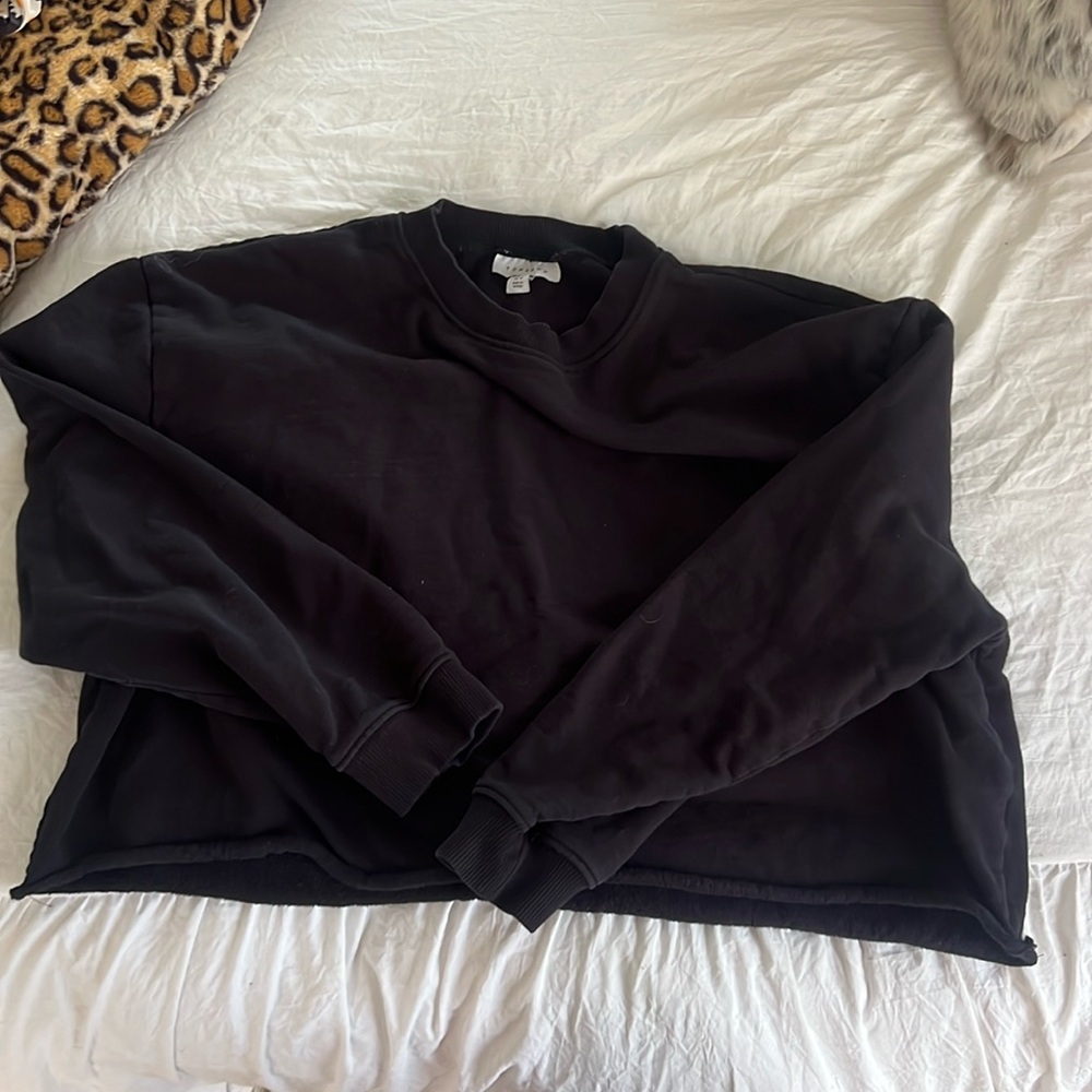 Topshop Cropped black crew neck sweatshirt